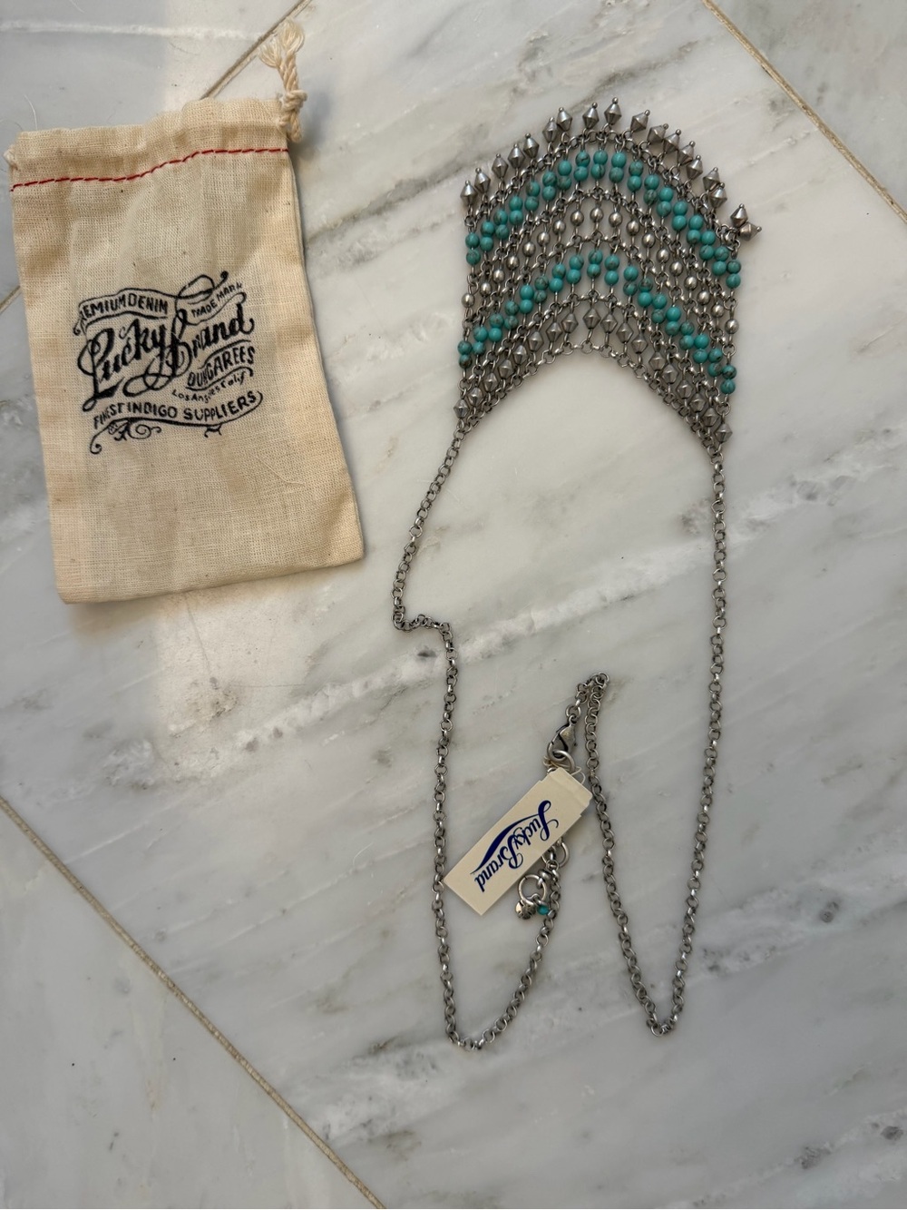 Lucky Brand Silver Necklace with Turquoise Beads